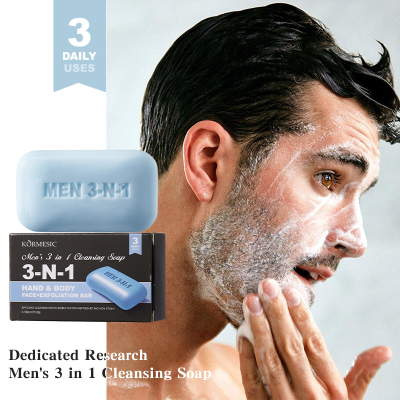 Exfoliating Scrub Mens - Men's 3-in-1 Cleansing Bar Soap for